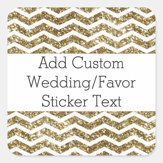 Gouden Glitter Effect Elegante Chevron Zig-Zag Vierkante Sticker (Voorkant)
