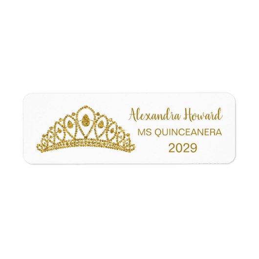 Gouden glitter effect Tiara Quiinceanera Etiket (Voorkant)