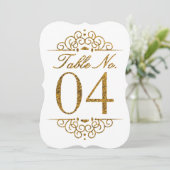 Gouden Glitter Effect Trouwtafel Nummerkaart (04) Kaart (Staand voorkant)