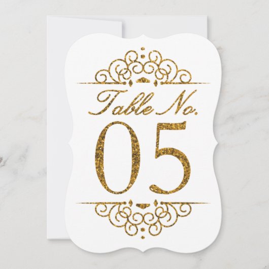 Gouden Glitter Effect Trouwtafel Nummerkaart (05) Kaart (Voorkant)