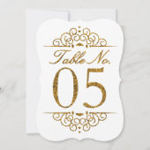 Gouden Glitter Effect Trouwtafel Nummerkaart (05) Kaart (Achterkant)