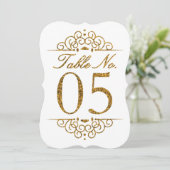 Gouden Glitter Effect Trouwtafel Nummerkaart (05) Kaart (Staand voorkant)