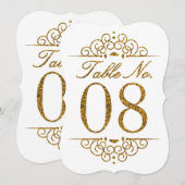 Gouden Glitter Effect Trouwtafel Nummerkaart (08) Kaart (Voorkant / Achterkant)