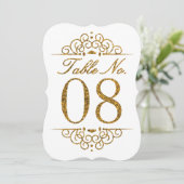 Gouden Glitter Effect Trouwtafel Nummerkaart (08) Kaart (Staand voorkant)