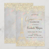 Gouden Glitter Eiffeltoren Confetti Opal Quinceañe Kaart (Voorkant / Achterkant)