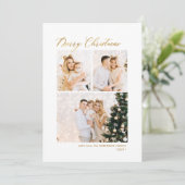 Gouden Glitter Elegant 3 Multi Photo Christmas Feestdagenkaart (Staand voorkant)