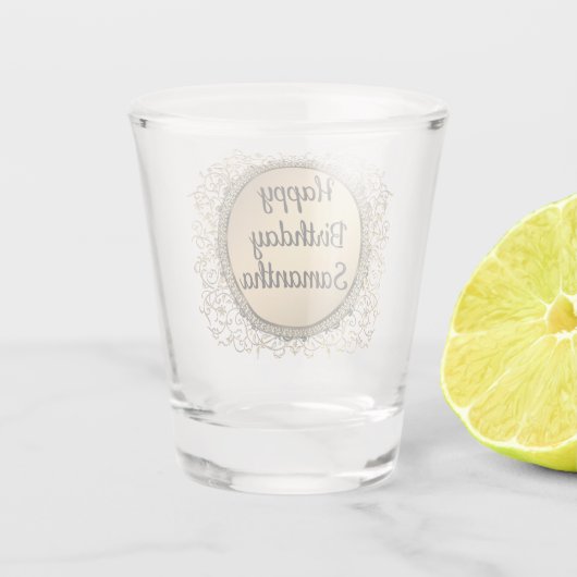 Gouden Glitter Elegant Gepersonaliseerde Verjaarda Shot Glas (Achterkant)