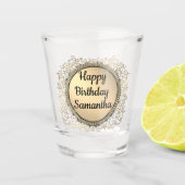 Gouden Glitter Elegant Gepersonaliseerde Verjaarda Shot Glas (Voorkant)