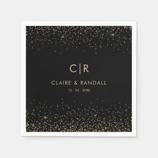 Gouden Glitter Elegant Monogram Bruiloft Servet (Voorkant)
