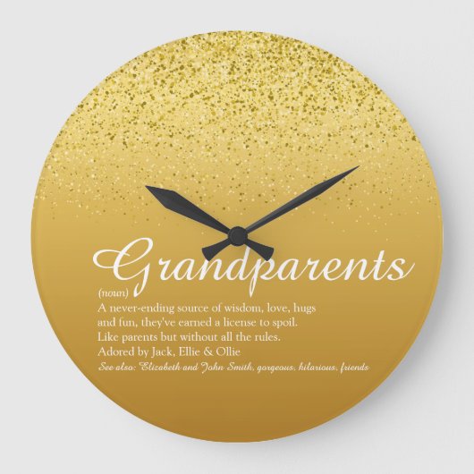 Gouden Glitter Elegant Script Grootouders Citaat Grote Klok (Voorkant)