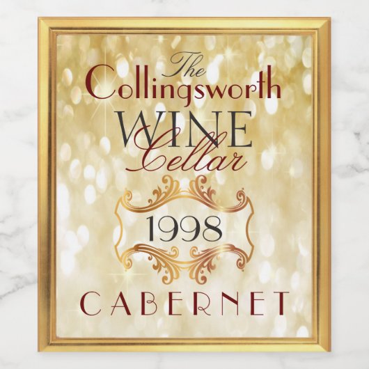 Gouden Glitter Elegant Wijnlabel Gepersonaliseerd Wijn Etiket (Enkel label)