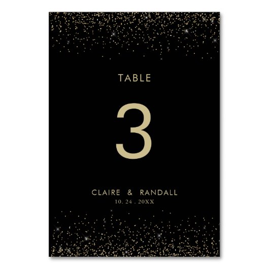 Gouden Glitter Elegant Zwart Bruiloft Tafel Nummer Kaart (Achterkant)