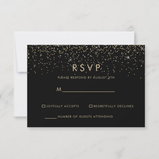 Gouden Glitter Elegant Zwart RSVP (Voorkant)