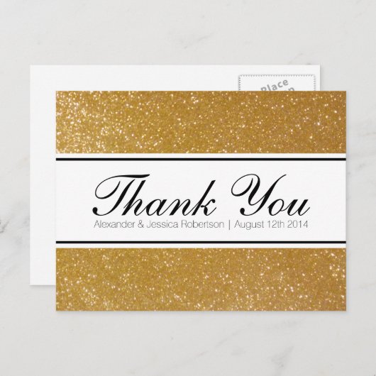 Gouden glitter elegante bruiloft dank u briefkaart (Voorkant / Achterkant)