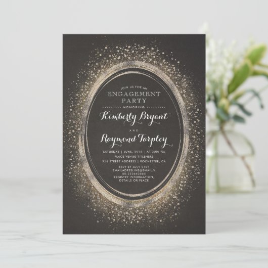 Gouden Glitter | Elegante  Engagement Party Kaart (Staand voorkant)