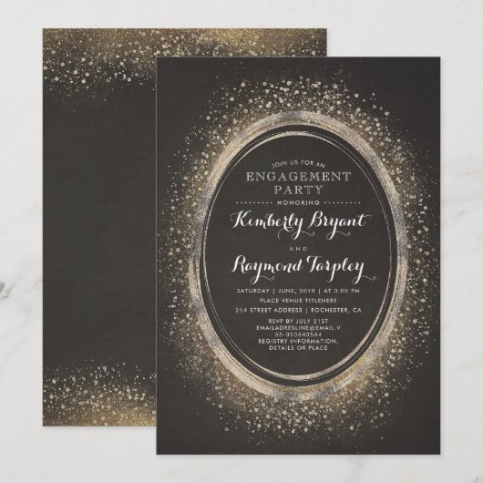 Gouden Glitter | Elegante  Engagement Party Kaart (Voorkant / Achterkant)