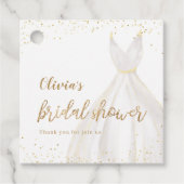 Gouden Glitter Elegante Jurk Bruidsbeurtdag Bedankjes Labels (Voorkant)