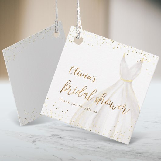 Gouden Glitter Elegante Jurk Bruidsbeurtdag Bedankjes Labels