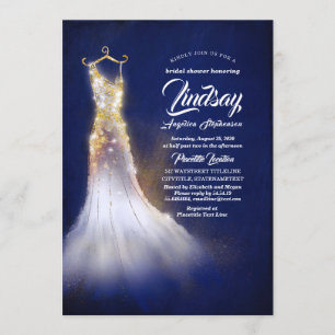 Gouden Glitter Elegante Jurk Navy Blue Vrijgezelle Kaart
