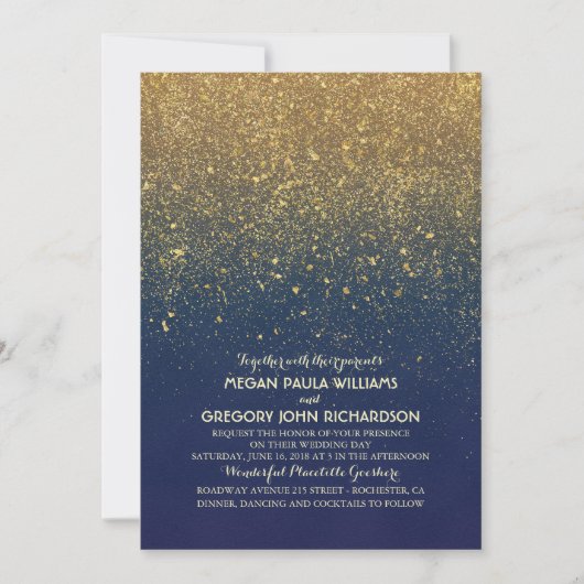 Gouden Glitter Elegante Navy Wedding Kaart (Voorkant)