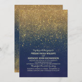  Gouden Glitter Elegante Navy Wedding Kaart (Voorkant / Achterkant)