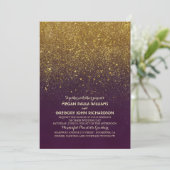  gouden glitter elegante pruimenbruiloft kaart (Staand voorkant)
