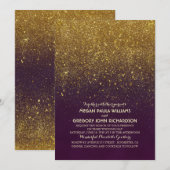  gouden glitter elegante pruimenbruiloft kaart (Voorkant / Achterkant)