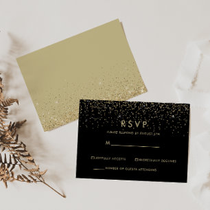 Gouden Glitter Elegante Zwarte RSVP Kaartje
