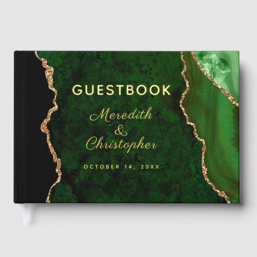 Gouden Glitter Emerald Green Agaat Wedding Gold Fo Gastenboek (Voorkant)