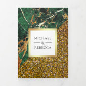 Gouden Glitter Emerald Groen Marmer Foto Bruiloft Drieluik Uitnodiging (Cover)