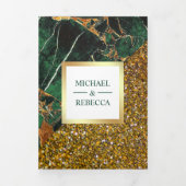 Gouden Glitter Emerald Groen Marmer Foto Bruiloft Drieluik Uitnodiging (Cover)