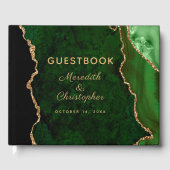 Gouden Glitter Emerald Groene Agaat Bruiloft Gastenboek (Voorkant)