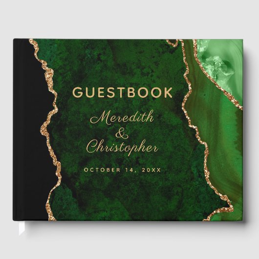 Gouden Glitter Emerald Groene Agaat Bruiloft Gastenboek (Voorkant)
