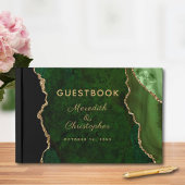 Gouden Glitter Emerald Groene Agaat Bruiloft Gastenboek
