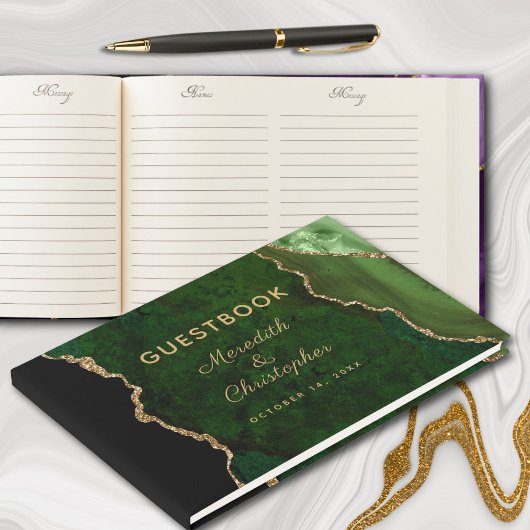 Gouden Glitter Emerald Groene Agaat Bruiloft Gastenboek