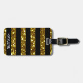 Gouden Glitter en Black Stripe Bagagelabel (Voorkant horizontaal)