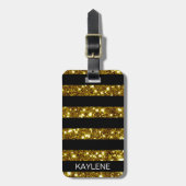 Gouden Glitter en Black Stripe Bagagelabel (Voorkant verticaal)