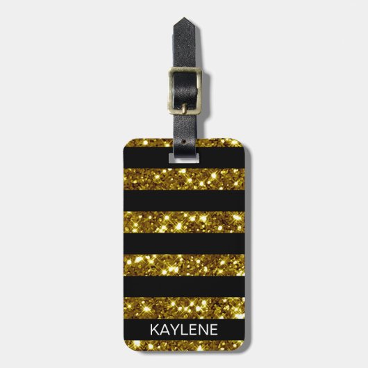 Gouden Glitter en Black Stripe Bagagelabel (Voorkant verticaal)