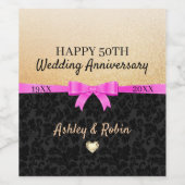 Gouden glitter en bloemdamast wijn etiket (Enkel label)