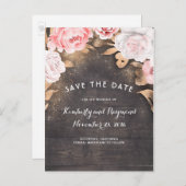 Gouden Glitter en Bloemen Rustiek Hout Save the Da Aankondigingskaart (Voorkant / Achterkant)