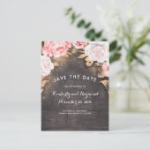 Gouden Glitter en Bloemen Rustiek Hout Save the Da Aankondigingskaart (Staand voorkant)