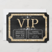 Gouden Glitter en Diamanten op Zwart VIP Ticket Kaart (Voorkant)