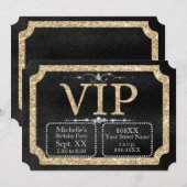 Gouden Glitter en Diamanten op Zwart VIP Ticket Kaart (Voorkant / Achterkant)