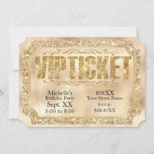 Gouden Glitter en Diamanten Ticket Uitnodiging