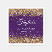 Gouden Glitter en Donker Paarse Quinceañera Servet (Voorkant)