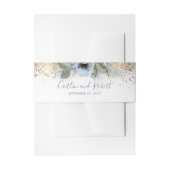 Gouden Glitter en Dusty Blue Floral bruiloft Uitnodigingen Wikkel (Voorkant Voorbeeld)