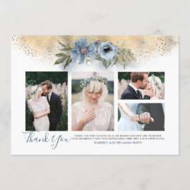 Gouden Glitter en Dusty Blue Wedding Foto's Kaart