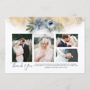 Gouden Glitter en Dusty Blue Wedding Foto's Kaart