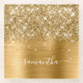 Gouden glitter en folie meisjesachtige handtekenin glazen onderzetter (Voorkant)