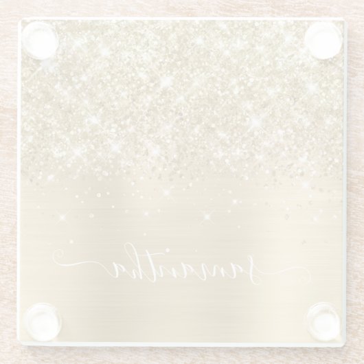 Gouden glitter en folie meisjesachtige handtekenin glazen onderzetter (Achterkant)